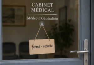 Cabinet médical fermé suite à départ à la retraite. Image générée par IA.