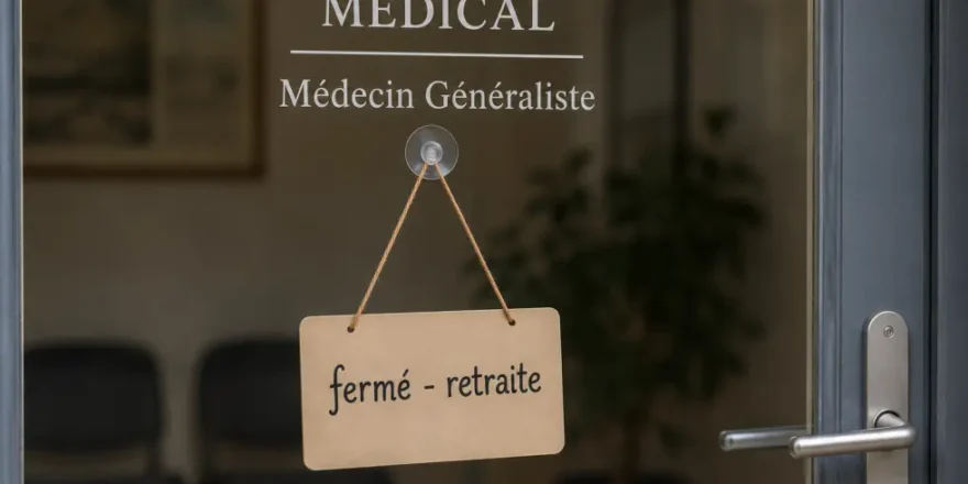 Cabinet médical fermé suite à départ à la retraite. Image générée par IA.